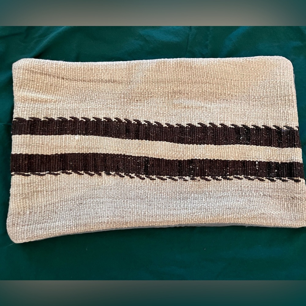 Turkish Style Hemp Woven Pillow Cover 12x20 Neutral Brown Tan Stripe Minimal NEW